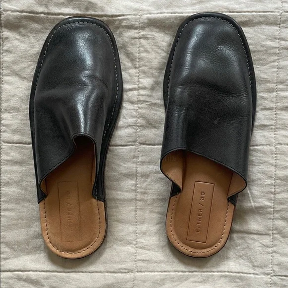 Either/Or Black Leather Mules - Picture 1 of 4
